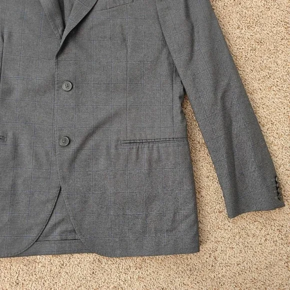 Boggi Blazer Men's 46R Gray Plaid Slim Fit‎ Italian Wool Windowpane